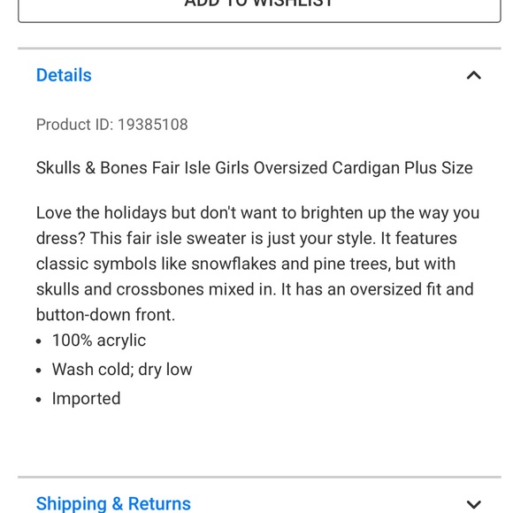 Hot topic Skulls & Bones Fair Isle Girls Oversized Cardigan Plus Size - Picture 4 of 5